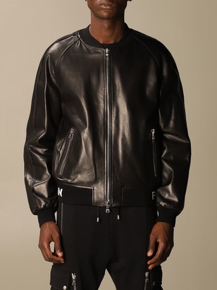 Balmain Jacket Leather Bomber Jacket With Logo Band - ShopStyle