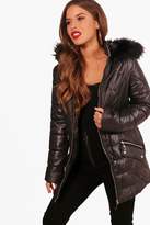 Thumbnail for your product : boohoo Petite Padded Drawstring Faux Fur Hooded Coat