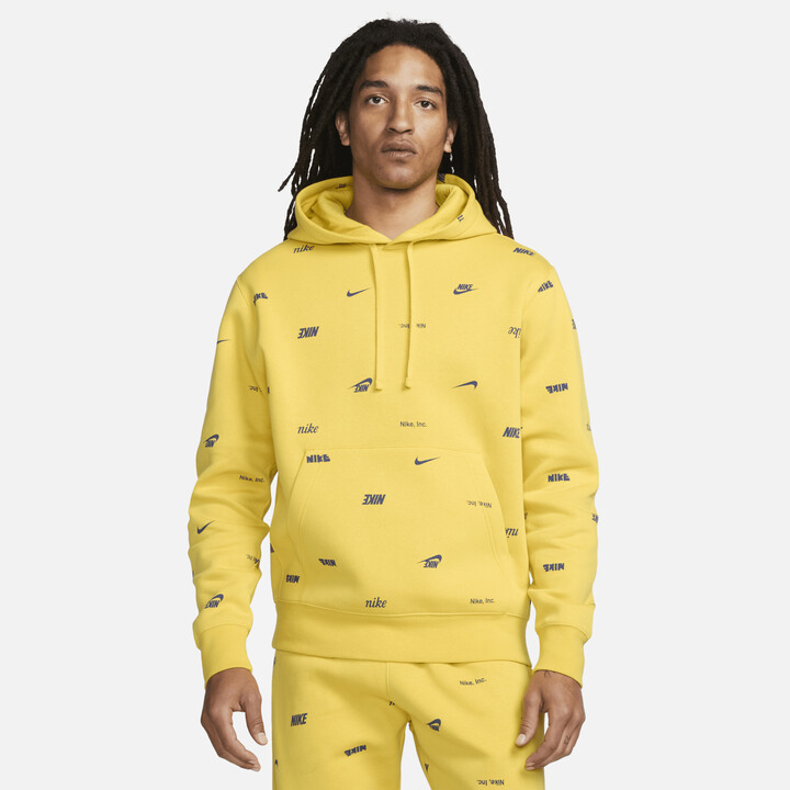 Nike Men's Club Fleece Allover Print Pullover Hoodie in Yellow - ShopStyle