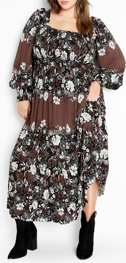 City Chic Hattie Floral Print Long Sleeve Maxi Dress