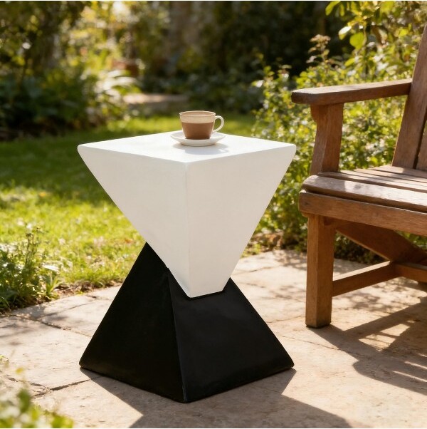NAYSAYEGeometricPatioEndTableSculpturalAccentSurfaceforLivingRoomPatioGardenBlackandWhite12.5\
