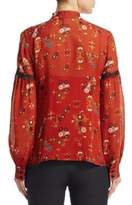 Thumbnail for your product : Derek Lam 10 Crosby Silk Lace Trimmed Floral Blouse