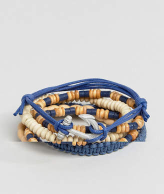 ASOS Leather And Beaded Bracelet Pack In Blue