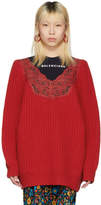 Balenciaga Red Wool Lingerie V-Neck Sweater
