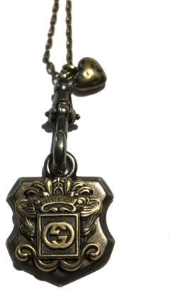 Gucci Sterling Silver Gold Finished Crest Pendant Necklace