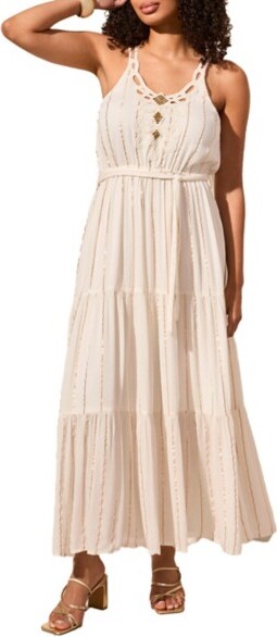 Women's Tribal Metallic Stripe Maxi Dress Medium Cocomilk