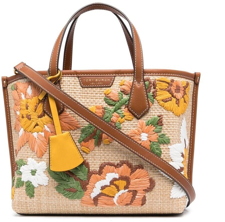 Tory Burch Floral-Embroidered Straw Tote Bag - ShopStyle
