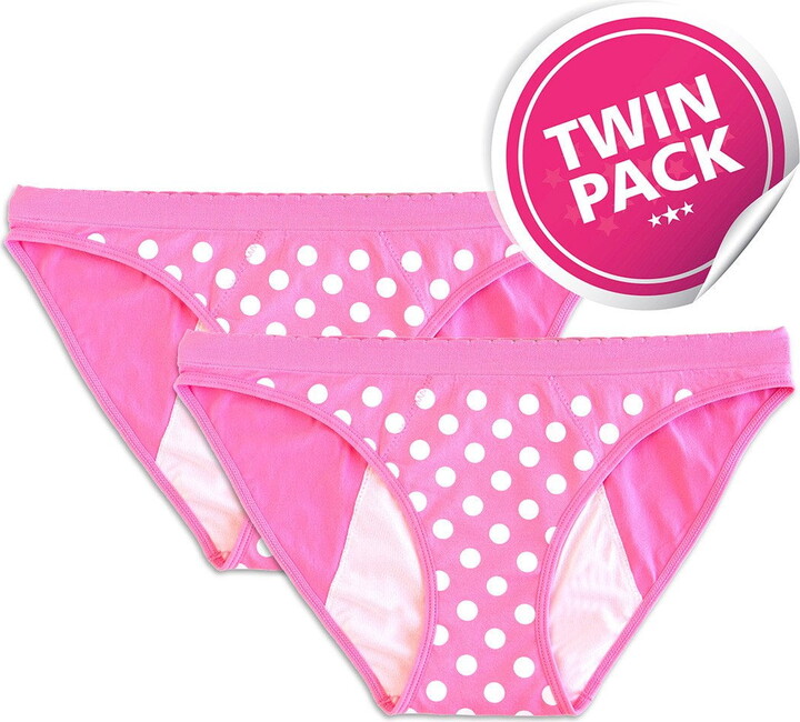 StainFree Reusable Period Panty – 2 Pack Pink Polka Dot Bikini (S)