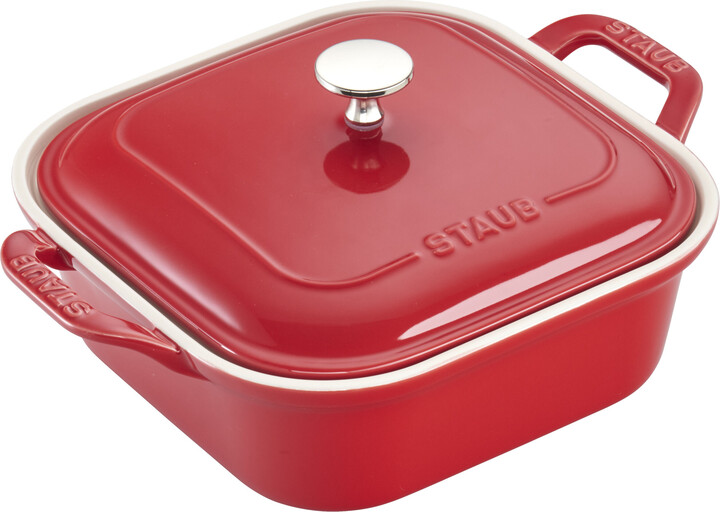 Stoneware 9-inch, Square, Covered Baking Dish, Cherry