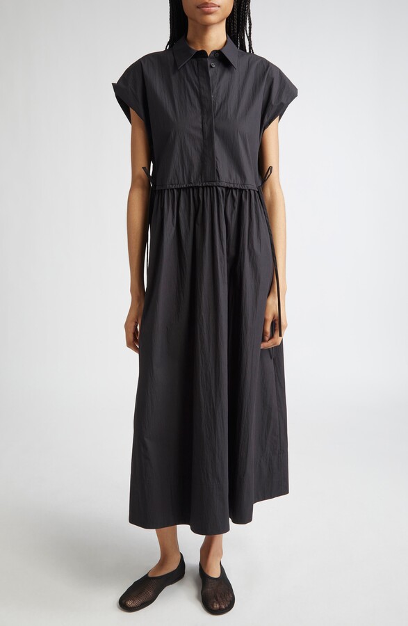 Lafayette 148 New York Travel Cotton Gathered Waist Shirtdress