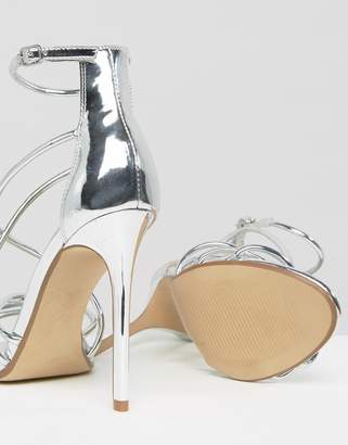 Office Spindle Silver Mirror Strappy Heeled Sandals