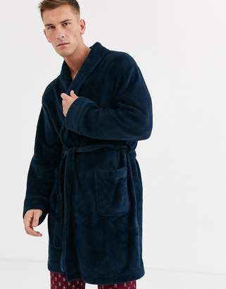 Penguin mens robe with embroidered back in navy
