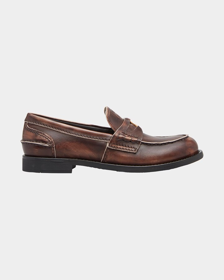 Miu Miu Leather Coin Penny Loafers