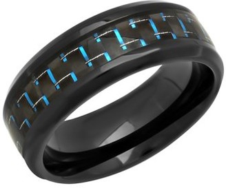 Brilliance Fine Jewelry Menas Stainless Steel Black and Blue Carbon Fiber Wedding Band