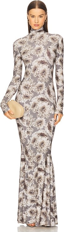 Norma Kamali Long Sleeve Turtleneck Fishtail Gown