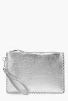 Thumbnail for your product : boohoo Womens Amy Leather Whipstitch Edge Metallic Clutch
