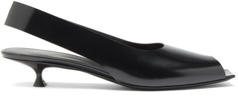 open toe black kitten heels