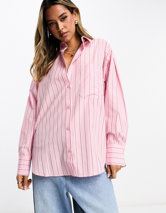 ASOS DESIGN oxford shirt in pink and burgundy stripe ShopStyle Tops