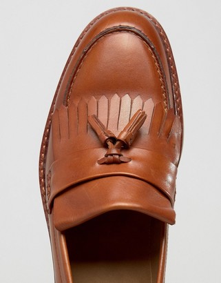 ASOS Smart Loafers in Tan Leather With Fringe Detail