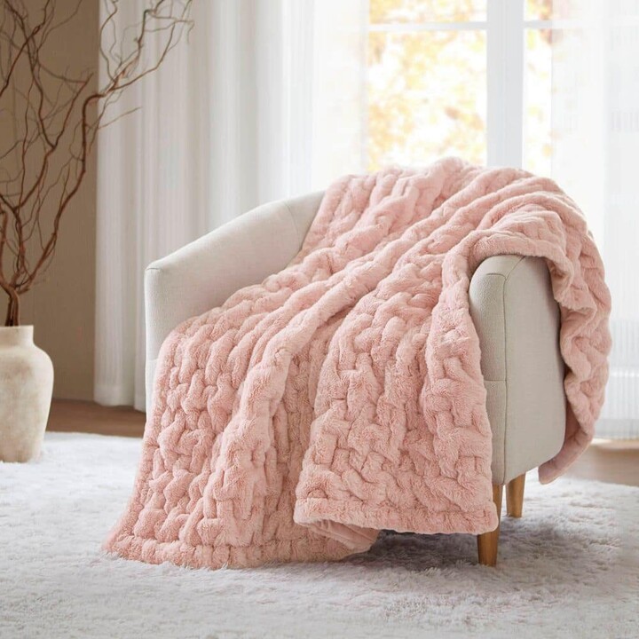 Madison Home USA Ruched Fur Blush Polyester Throw Blanket