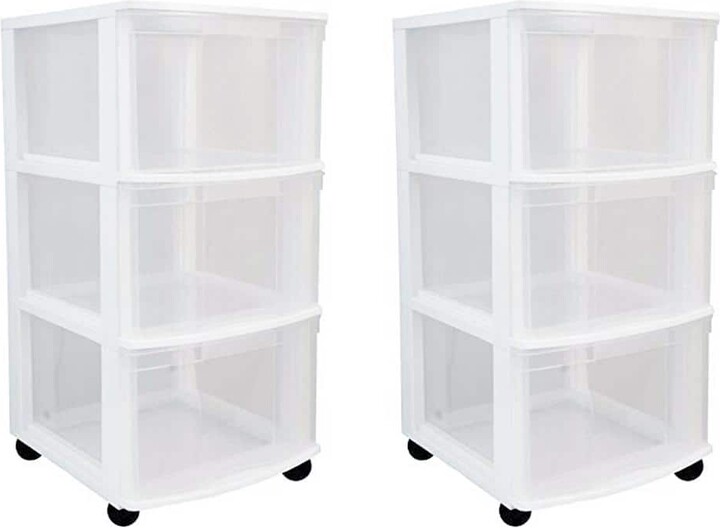 Gracious Living White Clear 3-Drawer Storage Chest System with Casters (2-Pack)