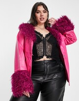Thumbnail for your product : Daisy Street Plus pink y2k PU coat with faux fur cuffs and collar