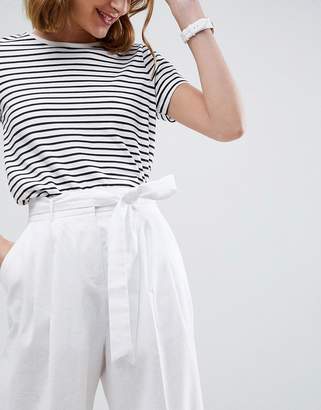 ASOS Design Tailored Linen Culotte With Tie Waist And Turn Up
