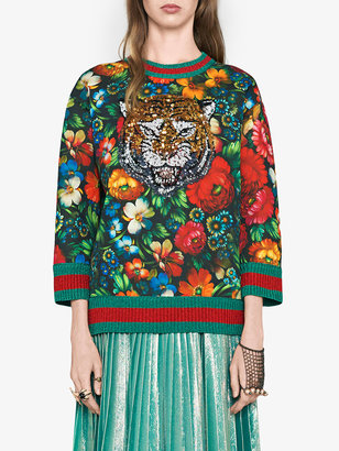 Gucci Floral print with tiger sweatshirt - women - Cotton - XS
