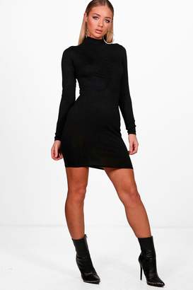 boohoo High Neck Rouched Bodycon Dress