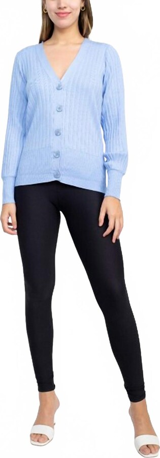 Cyrus V-Neck Button Down Long Sleeve Knit Cardigan In Blueberry Ice