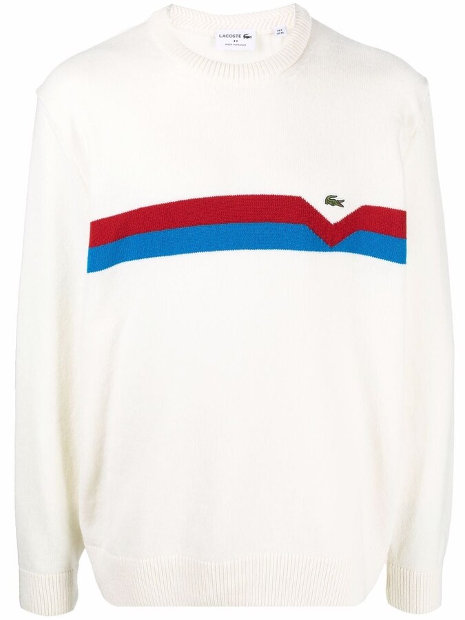 Lacoste Striped Embroidered-Logo Jumper - ShopStyle Sweaters