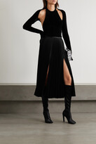 Thumbnail for your product : Peter Do Squid Leather-trimmed Pleated Twill Midi Skirt