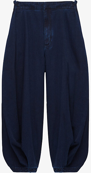 Loewe Womens Dark Indigo Draped Balloon-Leg Denim Jeans 4