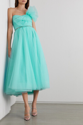 Jenny Packham Strapless Crystal-embellished Bow-detailed Tulle Gown - Turquoise