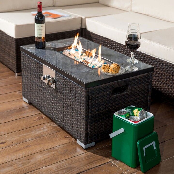 Streamdale Furniture Streamdale Rattan Gas Fire Table with Tile Tabletop