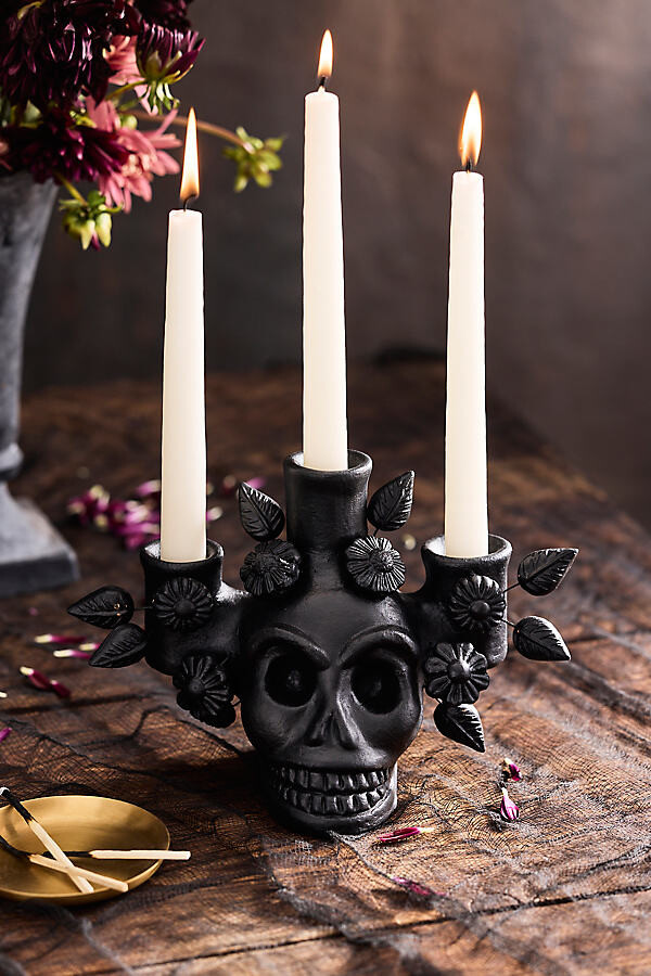 Oaxacan Clay Skull Taper Holder