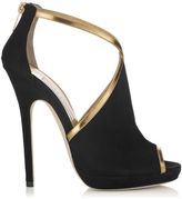 Thumbnail for your product : Jimmy Choo Fey Black Suede Gold Mirror Leather Platform Sandal