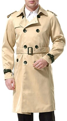 Elonglin Mens Coat Wool Blend Long Trench Coat Slim Windproof Pea Coat Duffle 