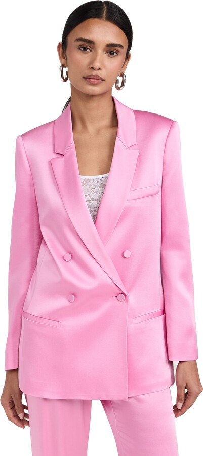 Sally LaPointe Doubleface Satin Boxy Double Breasted Blazer