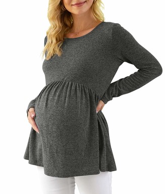Xpenyo Womens Maternity Tunics Shirts Long Sleeve Peplum Maternity Tunic  Tops for Leggings Pregnancy Clothes Loose Pullover Top Blouse - ShopStyle