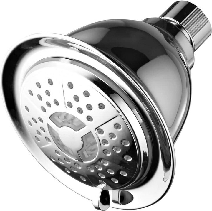 PowerSpa® 4-Spray 4 in. Single Wall Mount LED Lighted Fixed Shower Head in Chrome