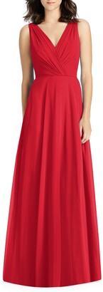 Jenny Packham V-Neck Sleeveless A-Line Lux Chiffon Bridesmaid Gown