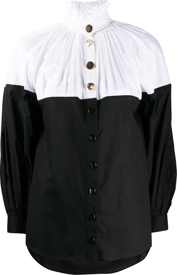 Seen Users Ruffled-Neck Two-Tone Shirt