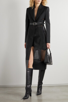 Givenchy Leather-trimmed Wool And Mohair-blend And Mesh Coat - Black