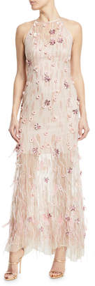Elie Tahari Amia Sleeveless Embellished Feather Dress