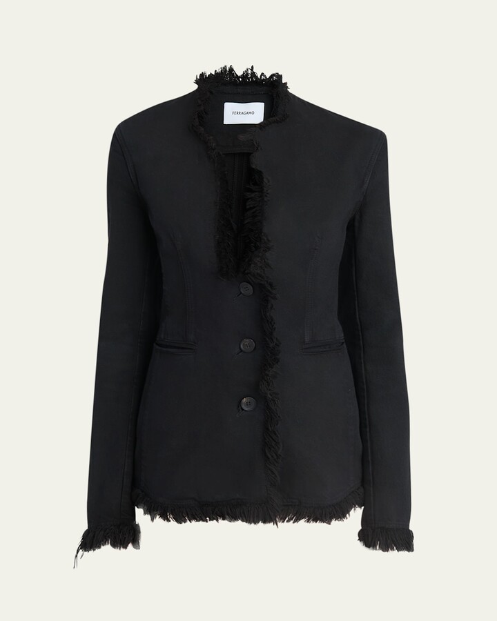 Ferragamo Fringe-Trim Plunge Blazer