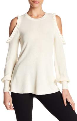 1 STATE Ruffled Cold Shoulder Bubble Sleeve Sweater