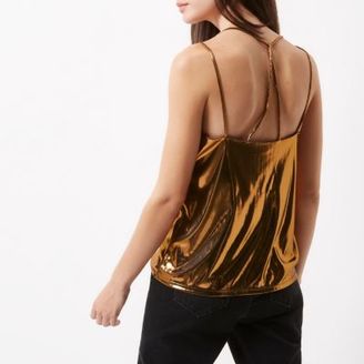 River Island Womens Metallic brown strappy cami top
