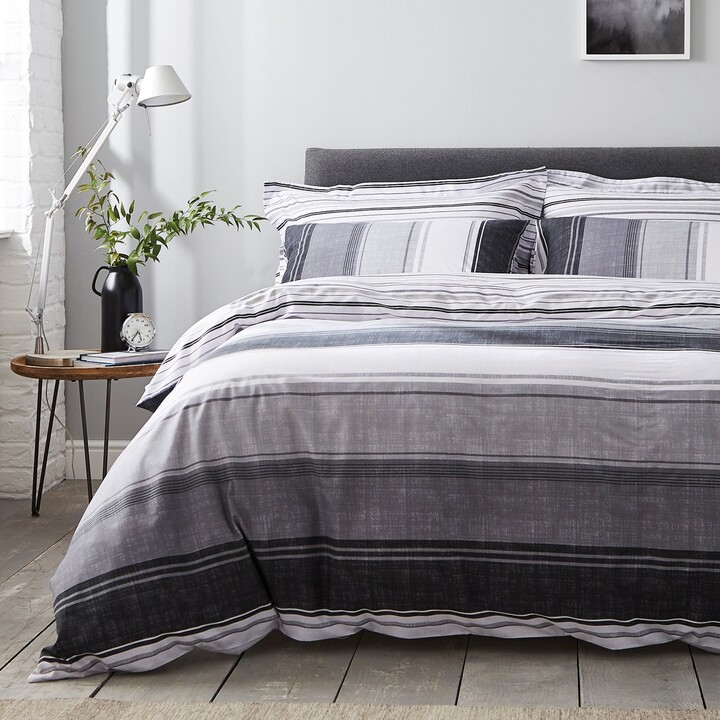 Dunelm Ellis Grey Stripe Reversible Duvet Cover and Pillowcase Set