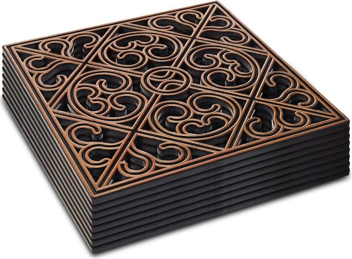 Justincity 12in. x 12 in. x 0.4 in. Cross Square Copper Retro Heavy Duty Rubber Stepping Stones Decorative 8-Pieces For Garden Path